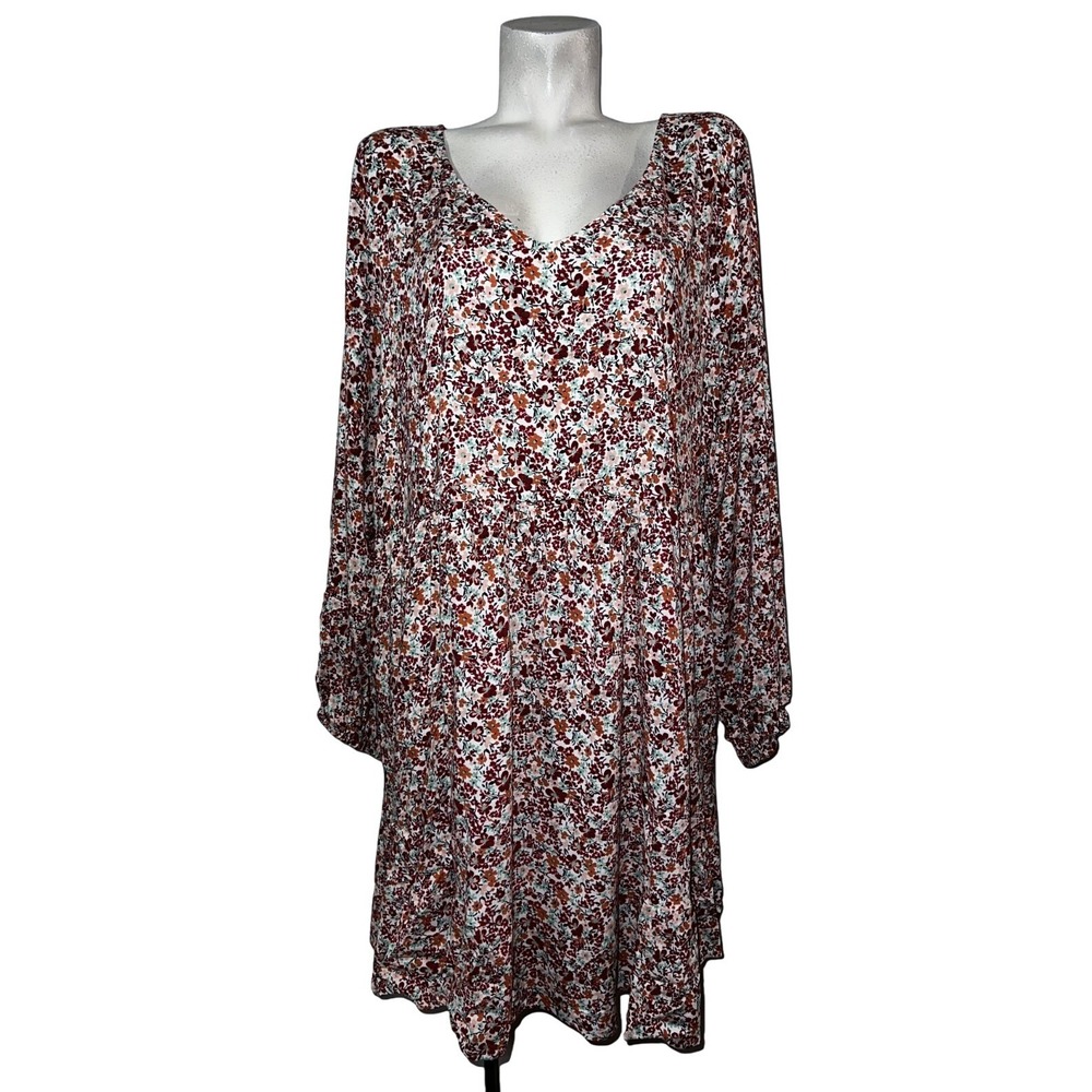 Torrid Size 4X Casual Long Sleeve Floral Print V-Neck Dress A-Line Cottagecore